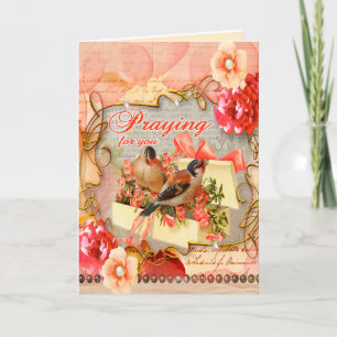Cartão Christian Sympathy Card Birds Flowers Lace Pinks