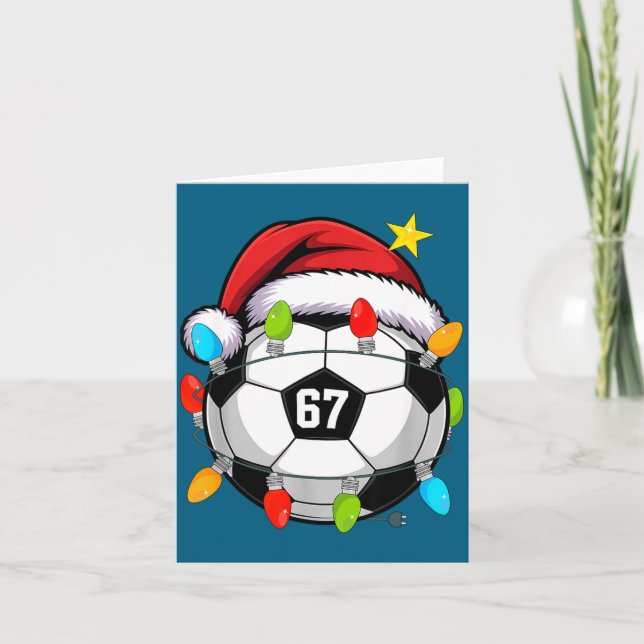 Cartão Christmas 67 Meme Soccer Ball Santa Hat Funny Xmas (Frente)