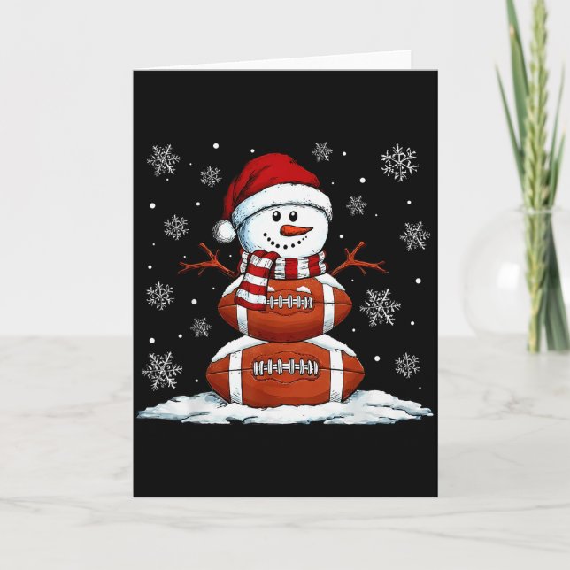 Cartão Christmas American Football Game Day Santa Snowman (Frente)