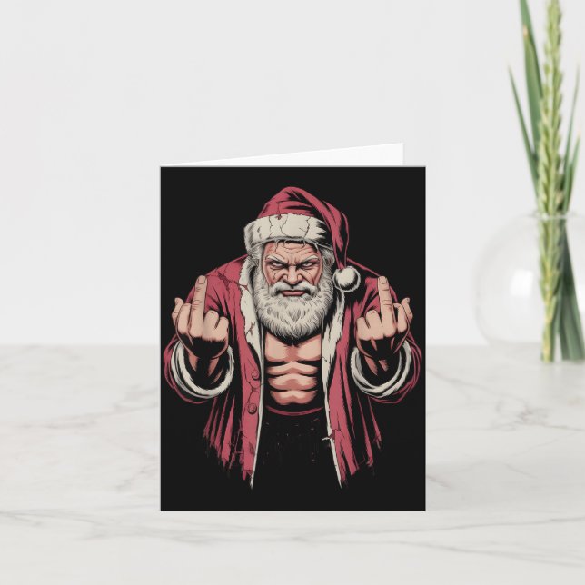 Cartão Christmas Angry Santa Middle Finger Sarcastic Xmas (Frente)