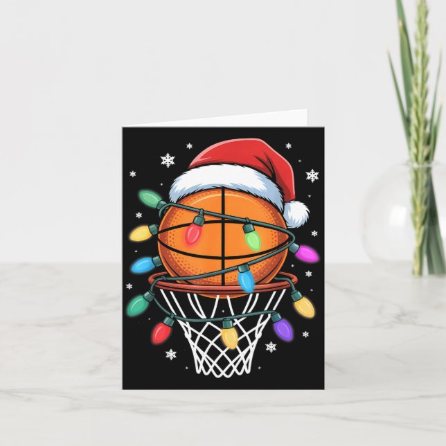 Cartão Christmas Basketball Santa Hat Xmas Light Basketba (Frente)