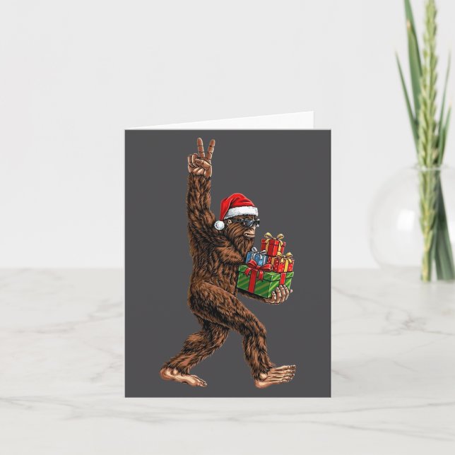 Cartão Christmas Bigfoot Santa Hat Funny Sasquatch Big Fo (Frente)