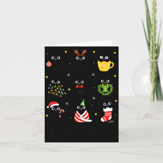 Cartão Christmas Black Cats Merry Christmas Cute Holiday  (Frente)