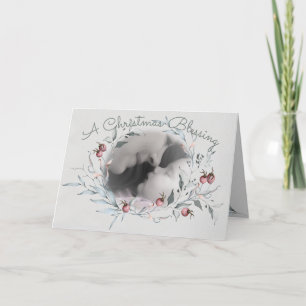 Cartão Christmas Blessing Watercolor Berries Photo Wreath