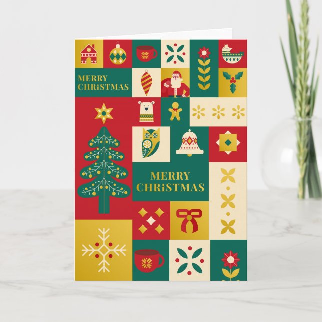 Cartão Christmas block pattern bauhaus style (Frente)