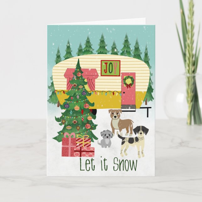 Cartão Christmas Camper and Dogs Let it Snow (Frente)