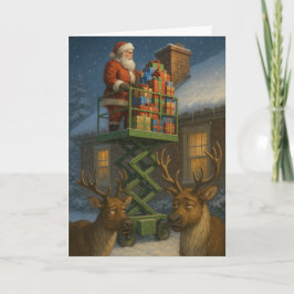 Cartão Christmas card funny Santa on scissor lift