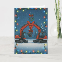 Cartão Christmas card - Kissing red diggers