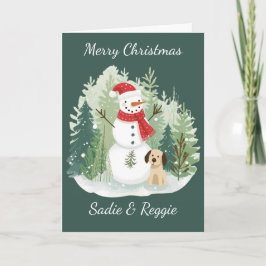 Cartão Christmas Card watercolor - Snowman and Dog