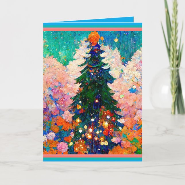 Cartão Christmas Card with Tree, Klimt style, Colorful . (Frente)