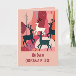 Cartão Christmas Caribou Pink KItsch MId-Century Retro