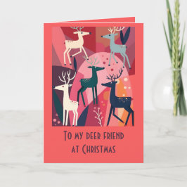 Cartão Christmas Caribou Pink Kitsch Retro Modern Design
