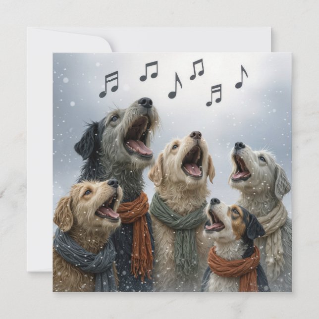 Cartão Christmas Caroling Dogs In Snowflakes (Frente)