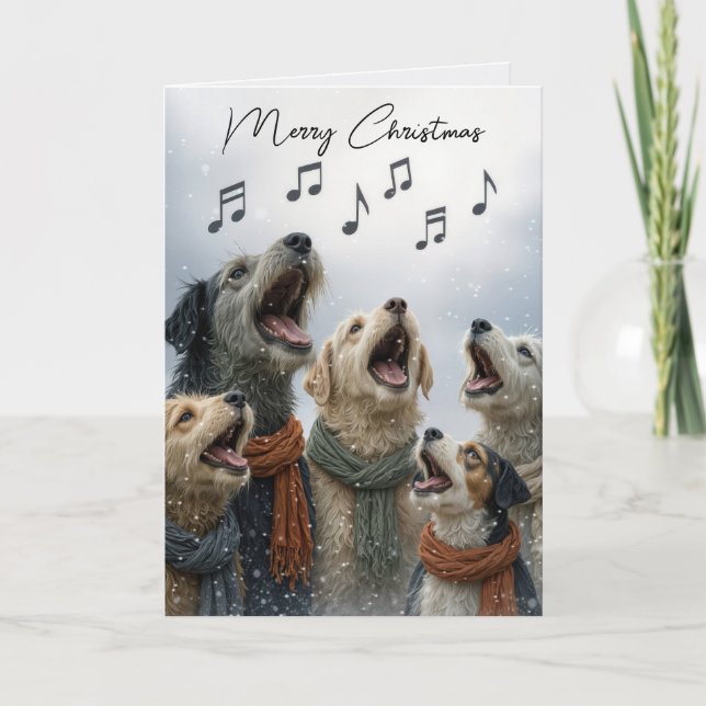 Cartão Christmas Caroling Dogs In Snowflakes (Frente)