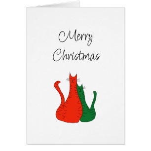 Cartão Christmas Cats Cute Red Green Holiday Card