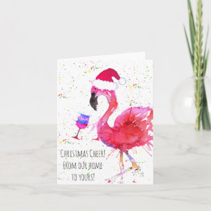 Cartão Christmas Cheer Pink Flamingo Greeting Card