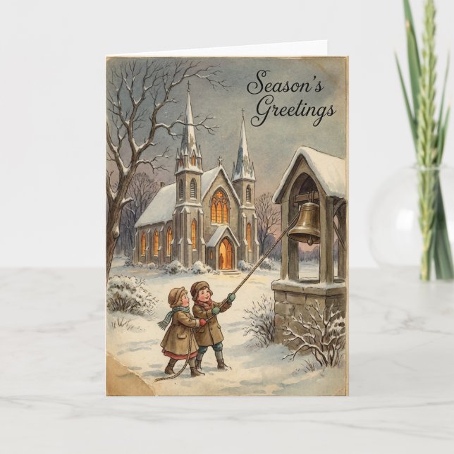 Cartão Christmas Church Bells Greetings Card (Frente)