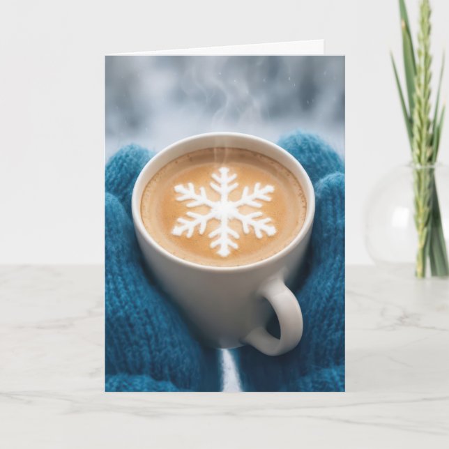 Cartão Christmas Coffee With Mittens and Snowflake (Frente)