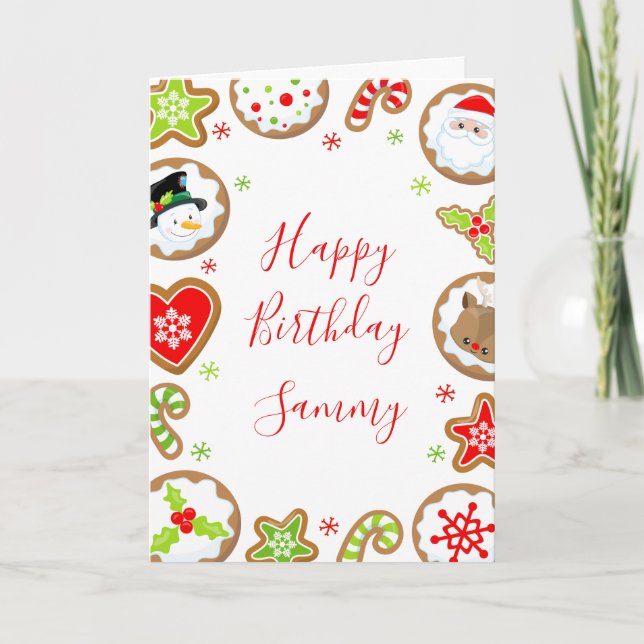 Cartão Christmas Cookies Red and Green Happy Birthday (Frente)