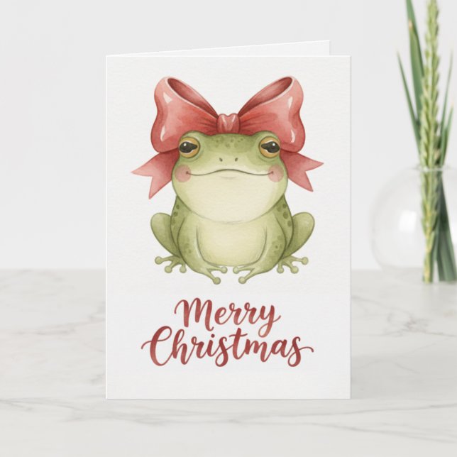Cartão Christmas Frog with Festive Bow Card (Frente)