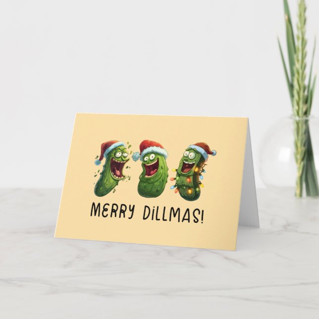 Cartão Christmas funny dill pickles Merry Dillmas (Frente)