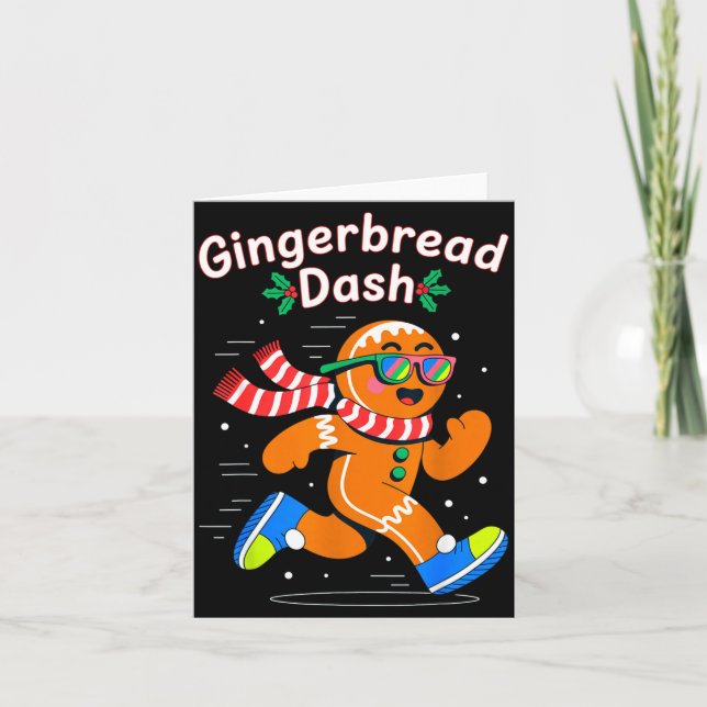 Cartão Christmas Gingerbread Dash Running Runner Xmas Mar (Frente)