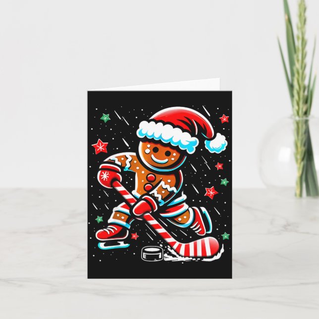 Cartão Christmas Gingerbread Ice Hockey Srts Funny Xmas P (Frente)