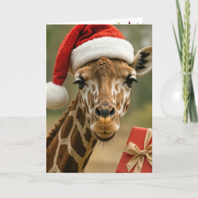 Cartão Christmas Giraffe With Holiday Gift (Frente)