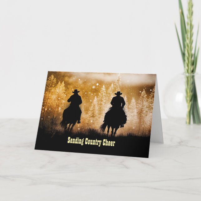 Cartão Christmas Happy Holidays Country Western Cowboys (Frente)