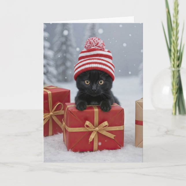 Cartão Christmas Holidays Cute and Funny Kitten (Frente)