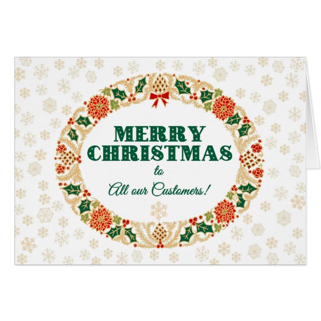 Cartão Christmas Holly Wreath, para clientes Flocos de Ne (Frente Horizontal)