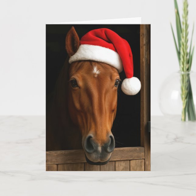 Cartão Christmas Horse In Stable Window (Frente)