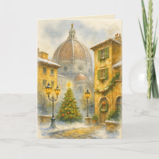 Cartão Christmas in Florence Italy Watercolor Canvas  (Frente)