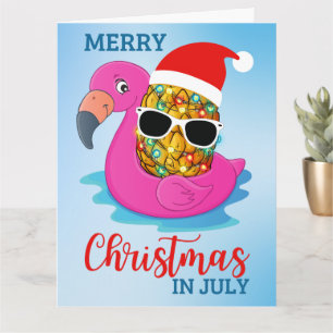 Cartão Christmas in July Pineapple Santas Hat Flamingo Ho