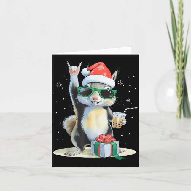 Cartão Christmas Kawaii Squirrel Bubble Tea Boba Squirrel (Frente)