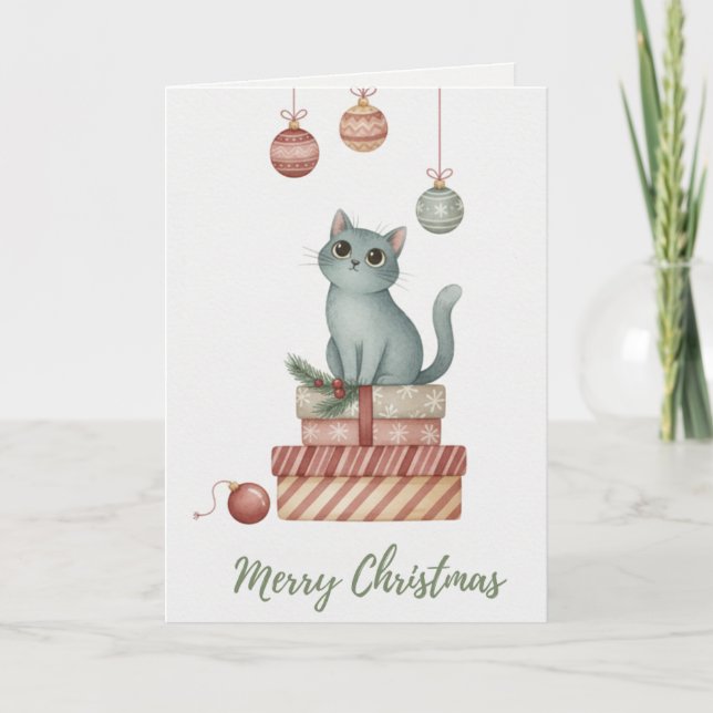 Cartão Christmas Kitten on Gift Boxes Card (Frente)