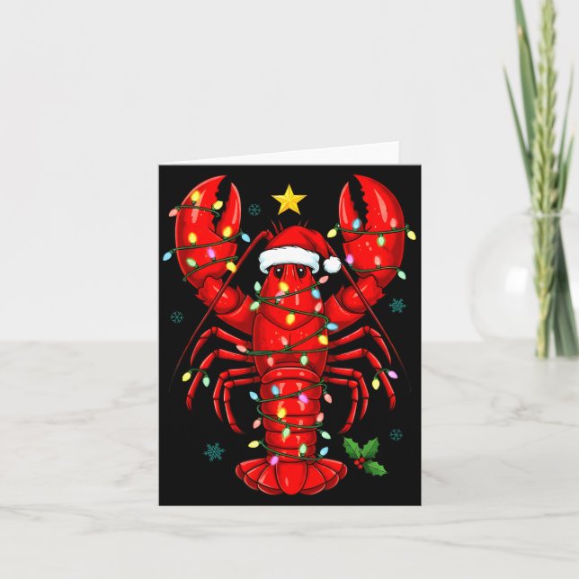 Cartão Christmas Lobster With Santa Hat Funny Holiday  (Frente)