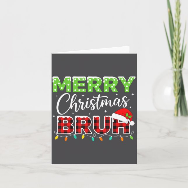 Cartão Christmas Merry Christmas Bruh Buffalo Plaid Santa (Frente)
