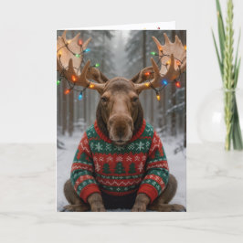 Cartão Christmas Moose Wearing an Ugly Sweater