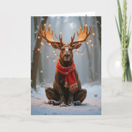 Cartão Christmas Moose With Holiday Lights