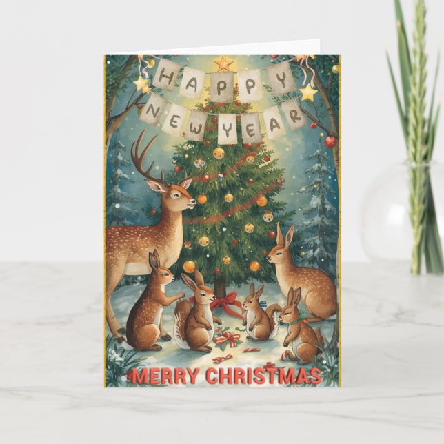 Cartão Christmas New Year Woodland Greeting Card (Frente)