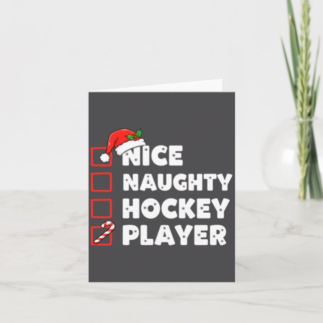 Cartão Christmas Nice Naughty Hockey Player List Santa Ch (Frente)