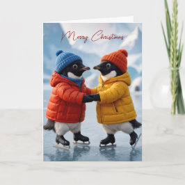 Cartão Christmas Pair of Penguins Ice Skating 