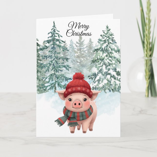 Cartão Christmas Pig Folded Greeting Card (Frente)