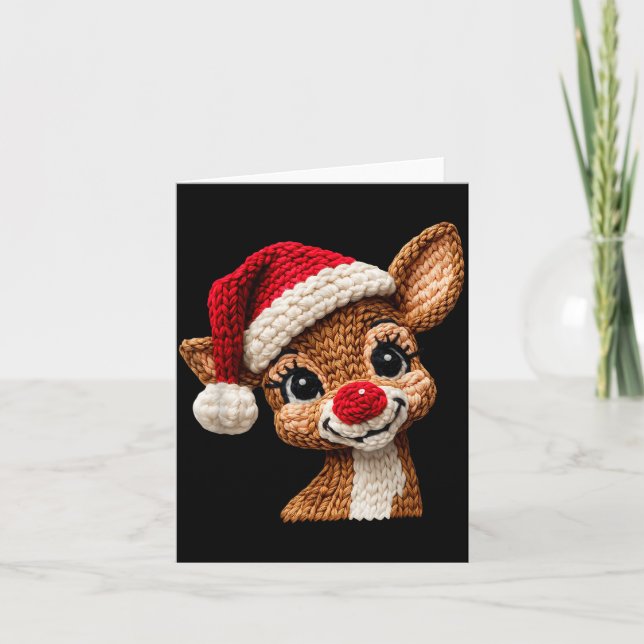 Cartão Christmas Reindeer Crochet Cute Merry Christmas Re (Frente)