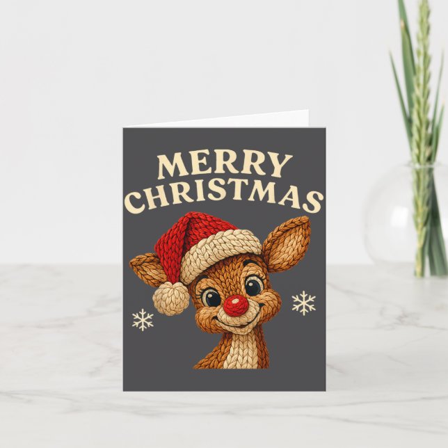 Cartão Christmas Reindeer Crochet Cute Merry Christmas Re (Frente)