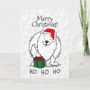 Cartão Christmas Santa American Eskimo Dog HO HO HO Cute