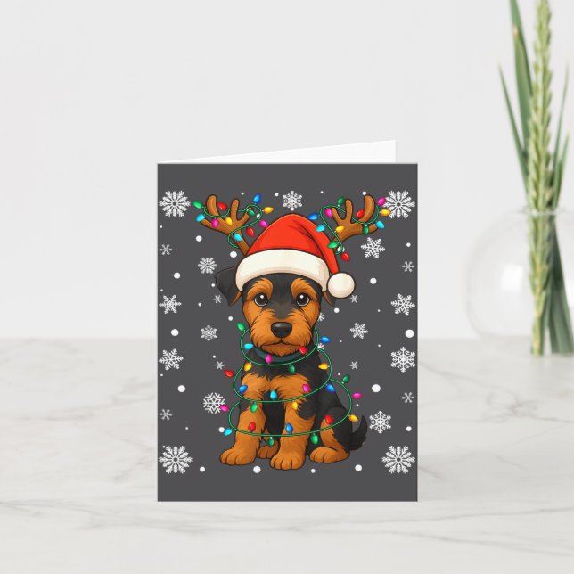 Cartão Christmas Santa Hat Reindeer Airedale Terrier Love (Frente)