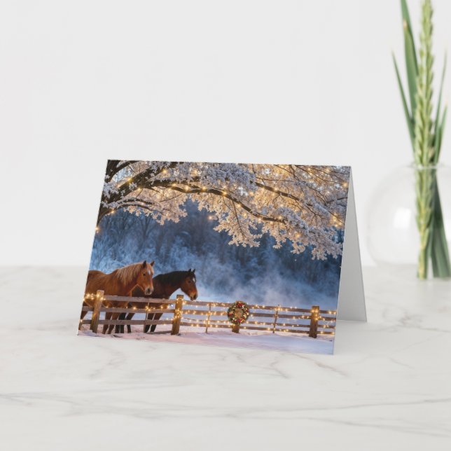 Cartão Christmas Seasons Greetings Country Horses  (Frente)