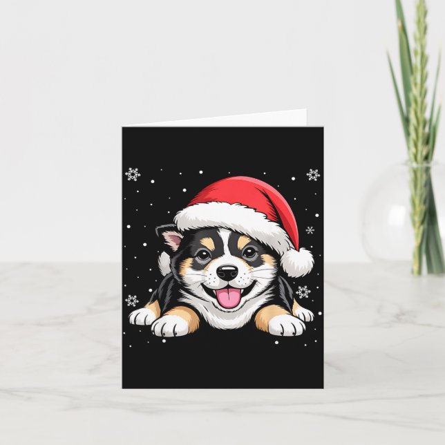 Cartão Christmas Shiba Inu Dog Wearing Santa Hat Pet Anim (Frente)